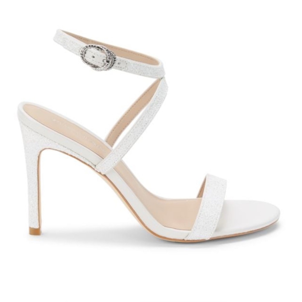 Stuart Weitzman Crystal Buckle 95 Glitter Sandals White Sz 9